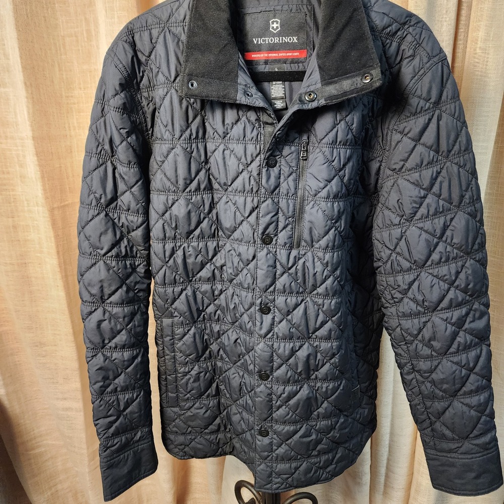 Victorinox Swiss Army Quilted Jacket Mens Large Black Diamond Quilt Field Coat